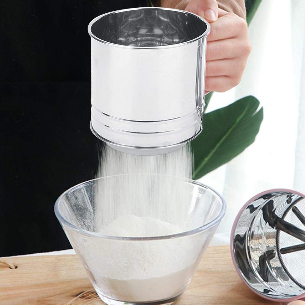 Premium Stainless Steel Powder Sifter - Double Layer Fine Mesh Flour Sugar Spice Sieve for Baking | Handheld Kitchen Strainer for Cake Decorating, Cookie Making & Cooking Essentials