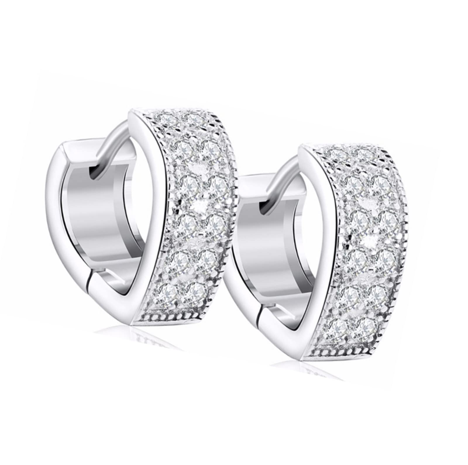 Zirconia Hoop Earrings for Women - S925 Sterling Silver Rhinestone Heart Earrings | Elegant Jewelry for Parties, Weddings & Everyday Wear