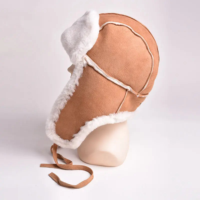 BOL Women's Hand Stitched Merino Sheepskin Bomber Cap - Winter Warm Fleece Lined Hat for Outdoor Activities & Fashion