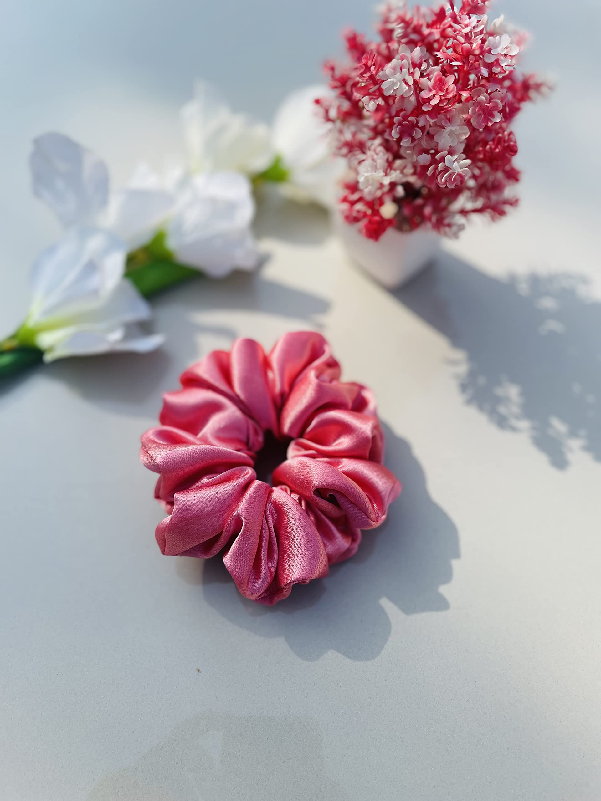 Luxury Silk Scrunchies for Women & Girls - Soft Hair Ties, Ponytail Holders & Hair Bands (Cerise) | Perfect for Everyday Wear, Workouts & Special Occasions