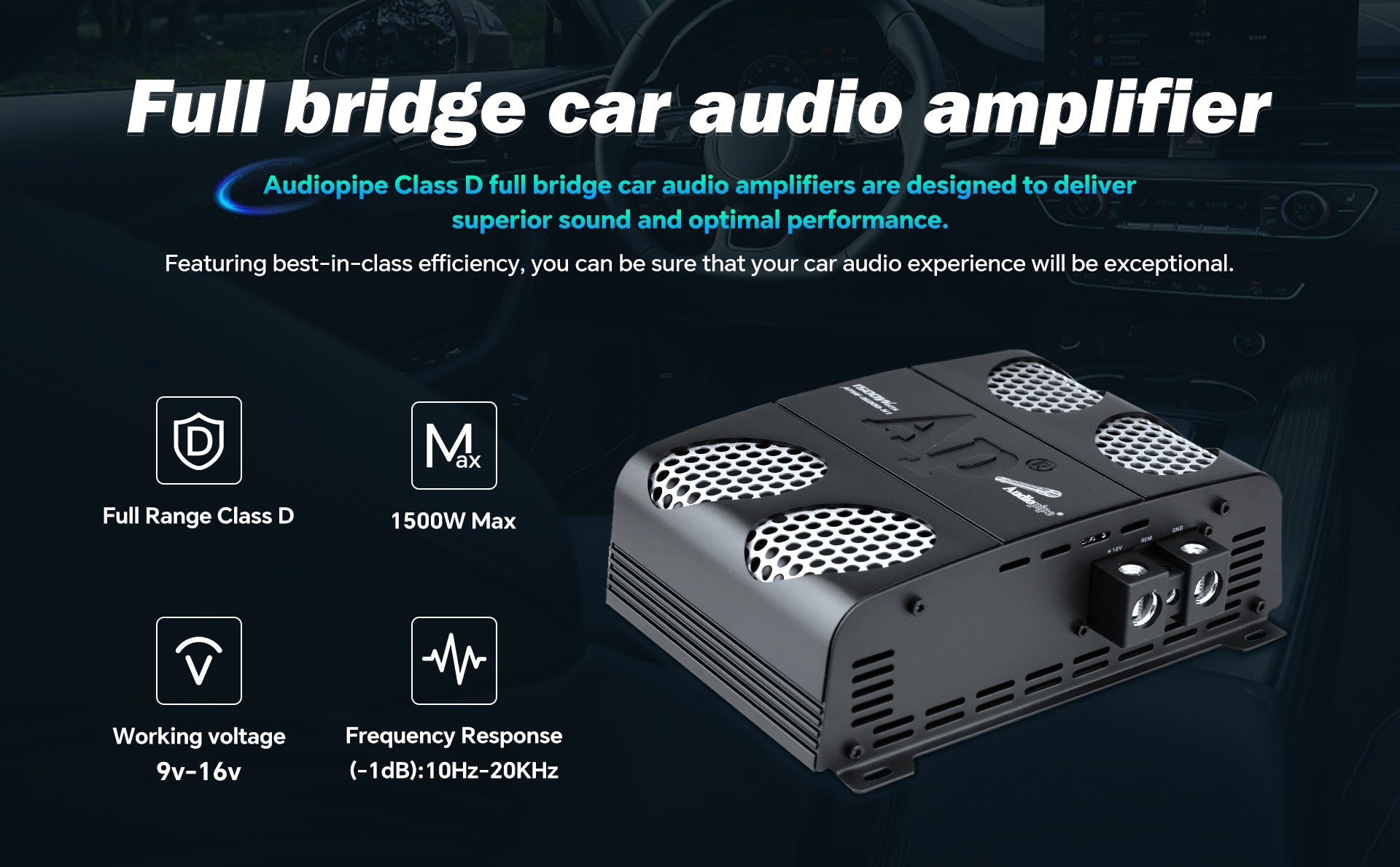 1500W Full Range Class D Mosfet Amplifier (APHF 1500D H1) - High Power Car Audio Amp for Subwoofers & Speakers | Perfect for Car Stereo Systems & Home Theater Setups