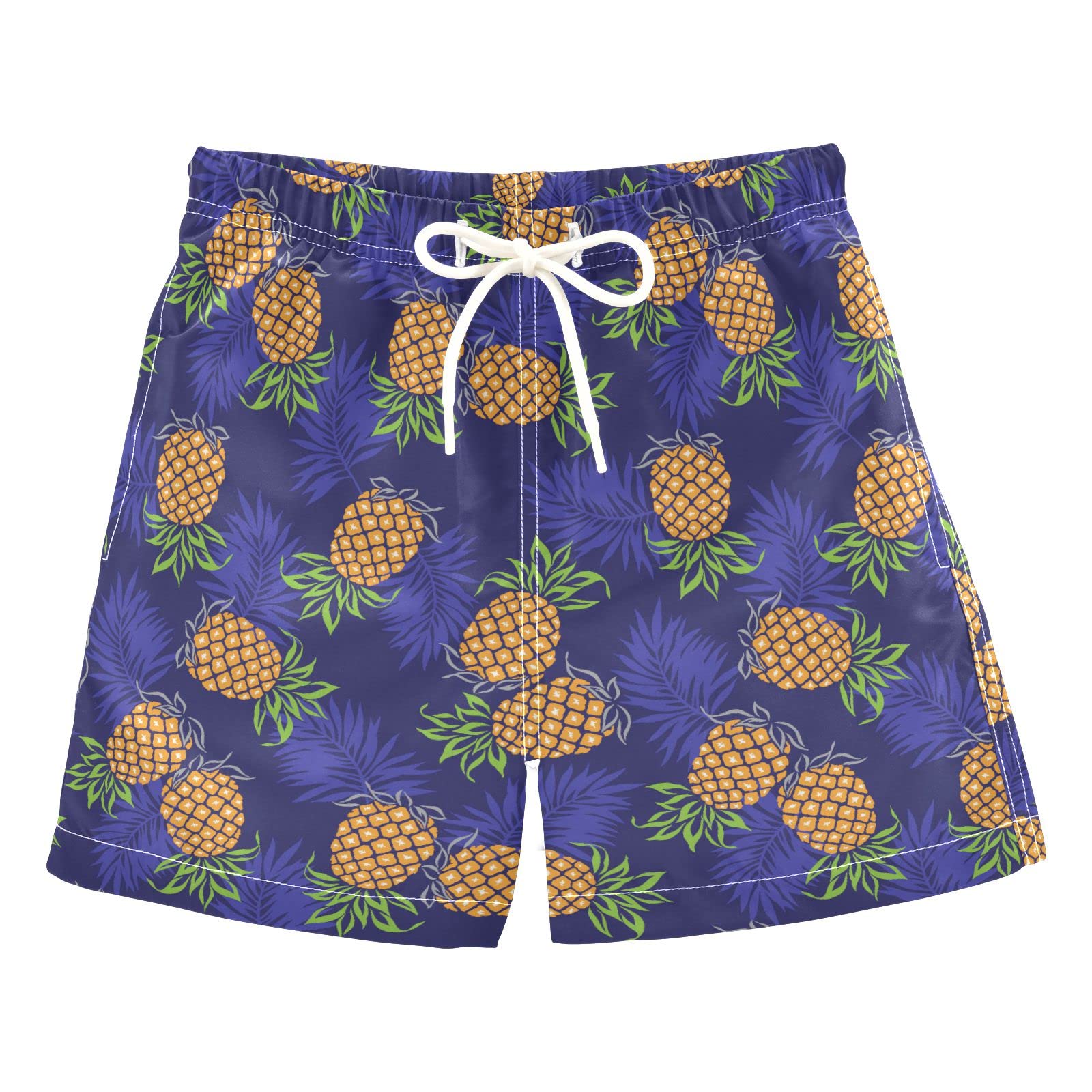 AMICHIC Boys Pineapple Print Swim Trunks with Mesh Lining - Quick Dry Swim Shorts for Beach, Pool & Water Sports - Adjustable Waist for Comfort