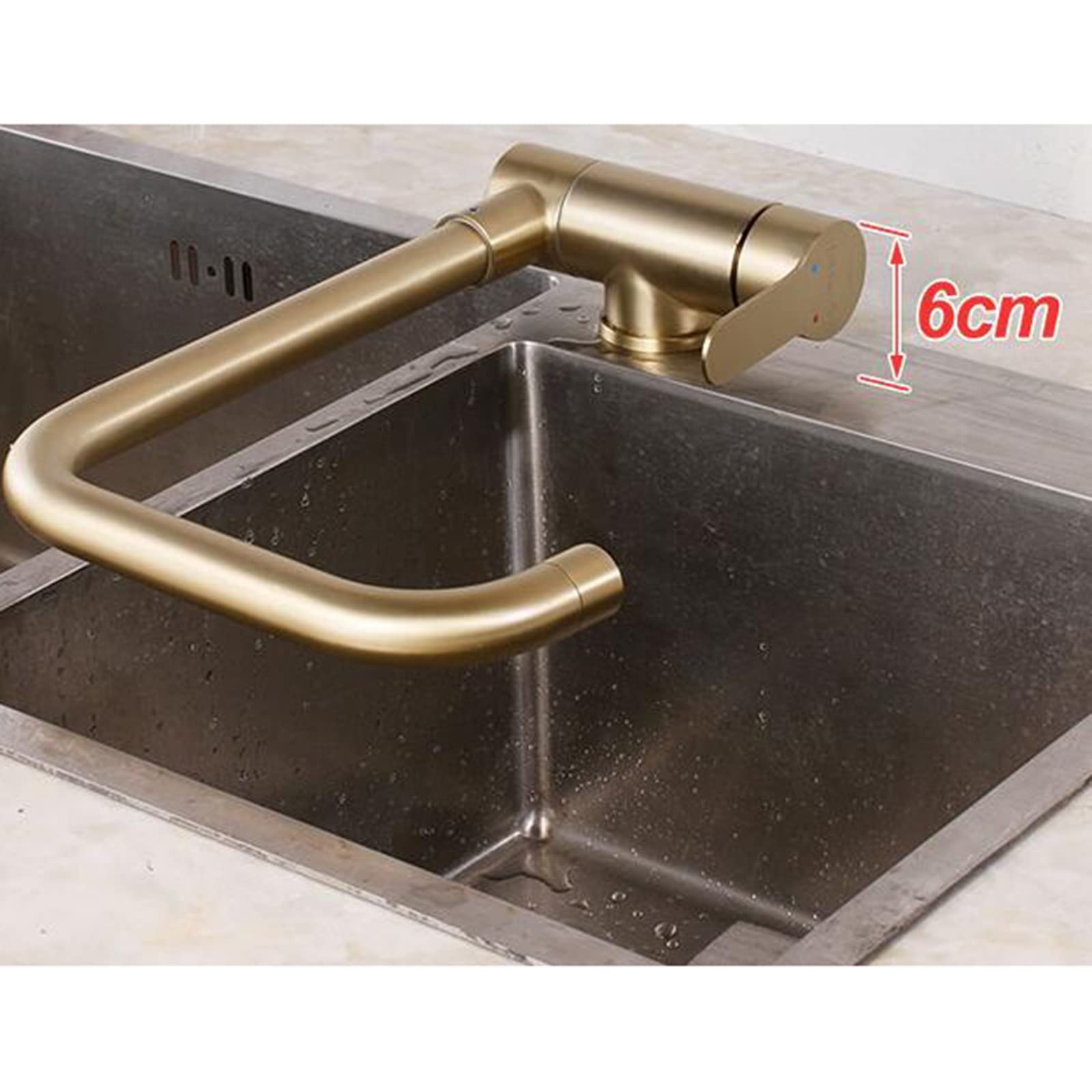 Stainless Steel Brushed Gold Kitchen Sink Mixer Faucet with Folding Design, Swivel Hot and Cold Water, Ideal for Compact Spaces and Modern Kitchens