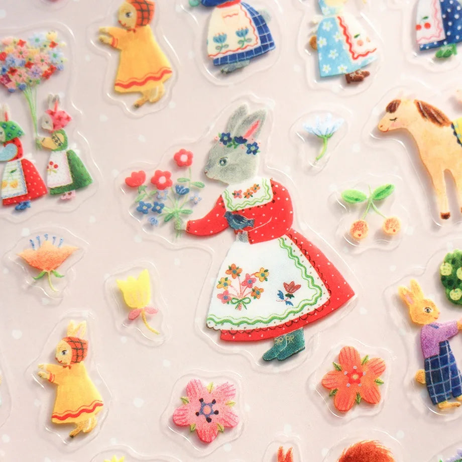 Aiko Fukawa Rabbit Garden Stickers - Cute Bunny Decals for Scrapbooking, Journals, Laptops & DIY Crafts - Perfect for Home Decor, Kids Rooms & Gift Wrapping