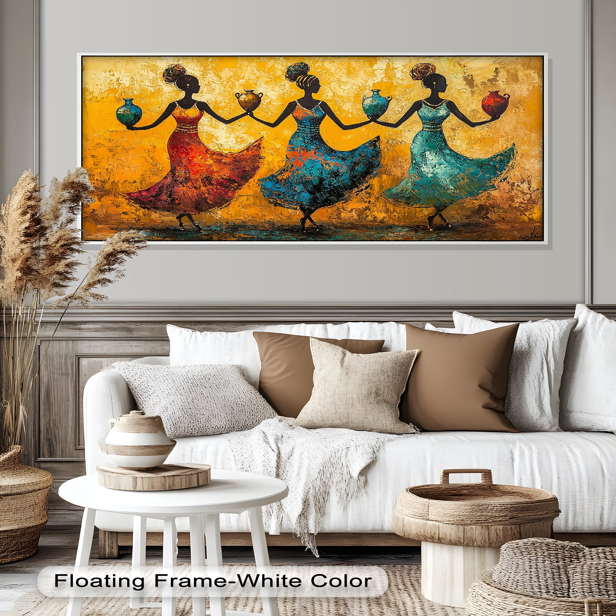 African Dance Wall Art - Handmade Women Oil Painting for Living Room & Bedroom Decor