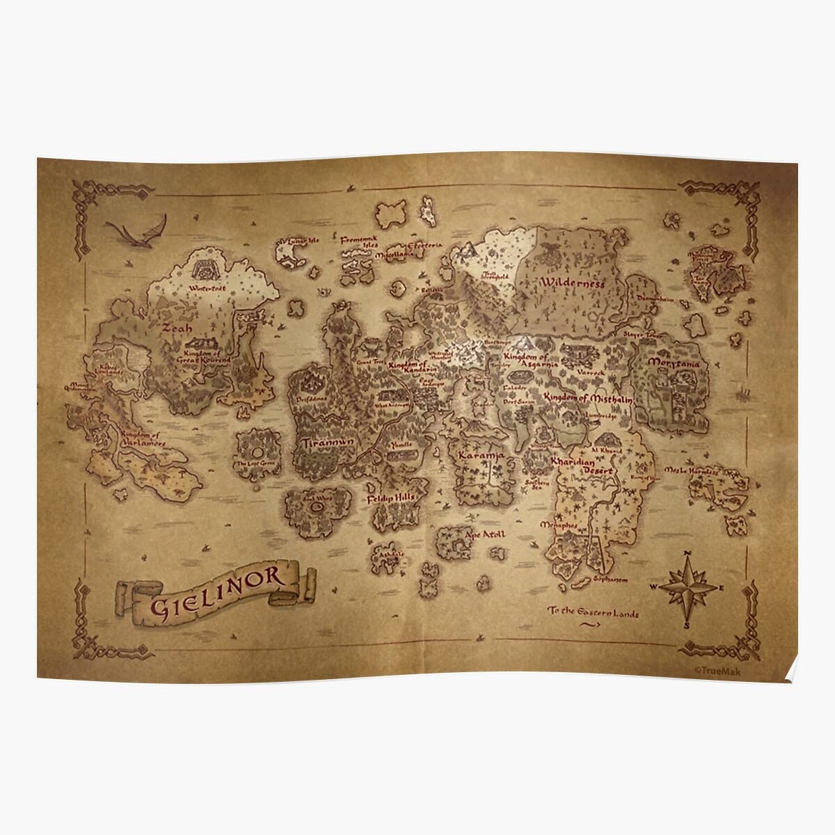 Vintage Gielinor Map Poster - Fantasy Gaming Wall Art Print for Home, Dorm, Mancave - Perfect Gift for Gamers, Family & Friends - Ideal for Gaming Rooms, Living Room Decor & Gamer Gifts