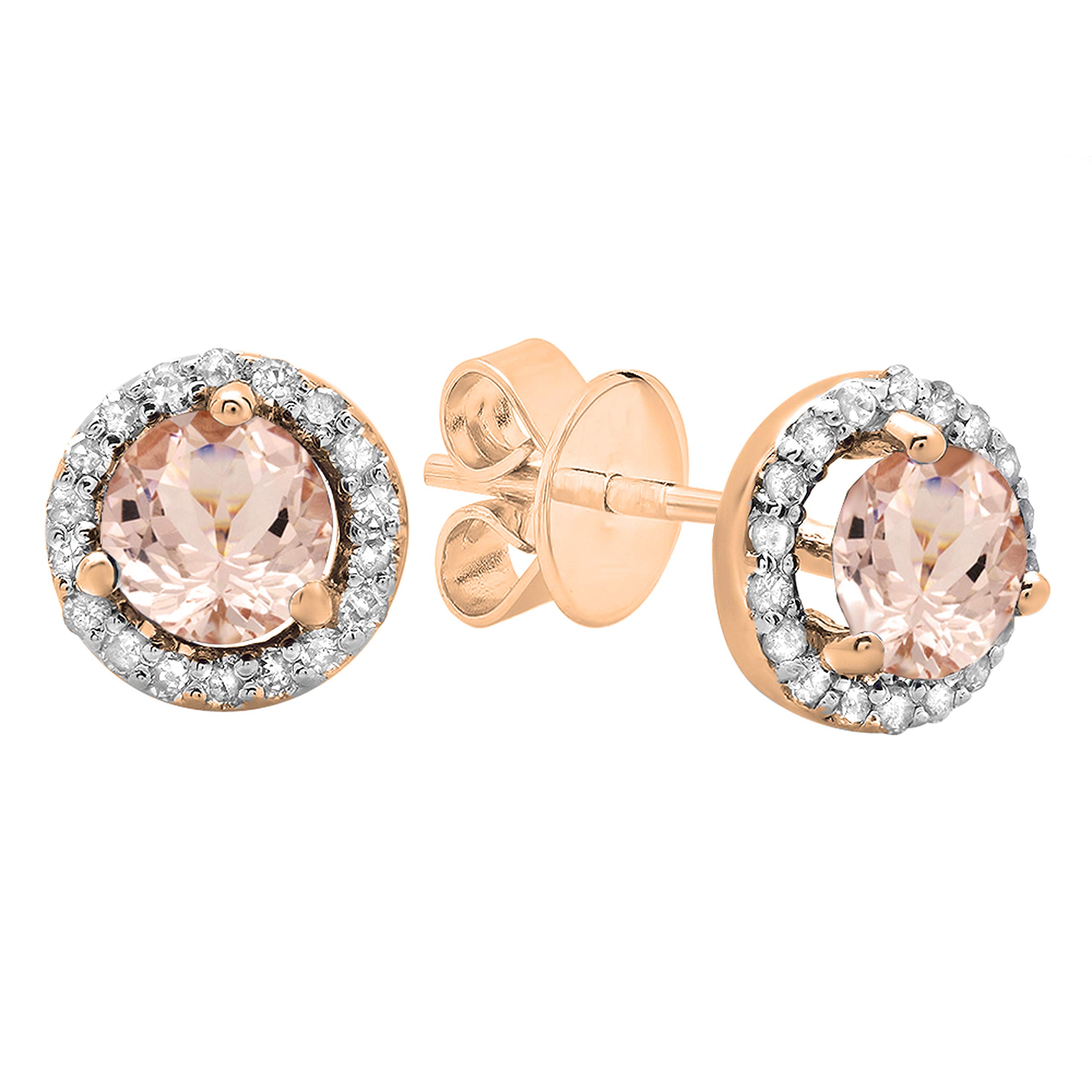10K 14K 18K Solid Rose Gold Morganite & Diamond Halo Stud Earrings for Women - Elegant Gift for Anniversary, Valentine's Day & Special Occasions