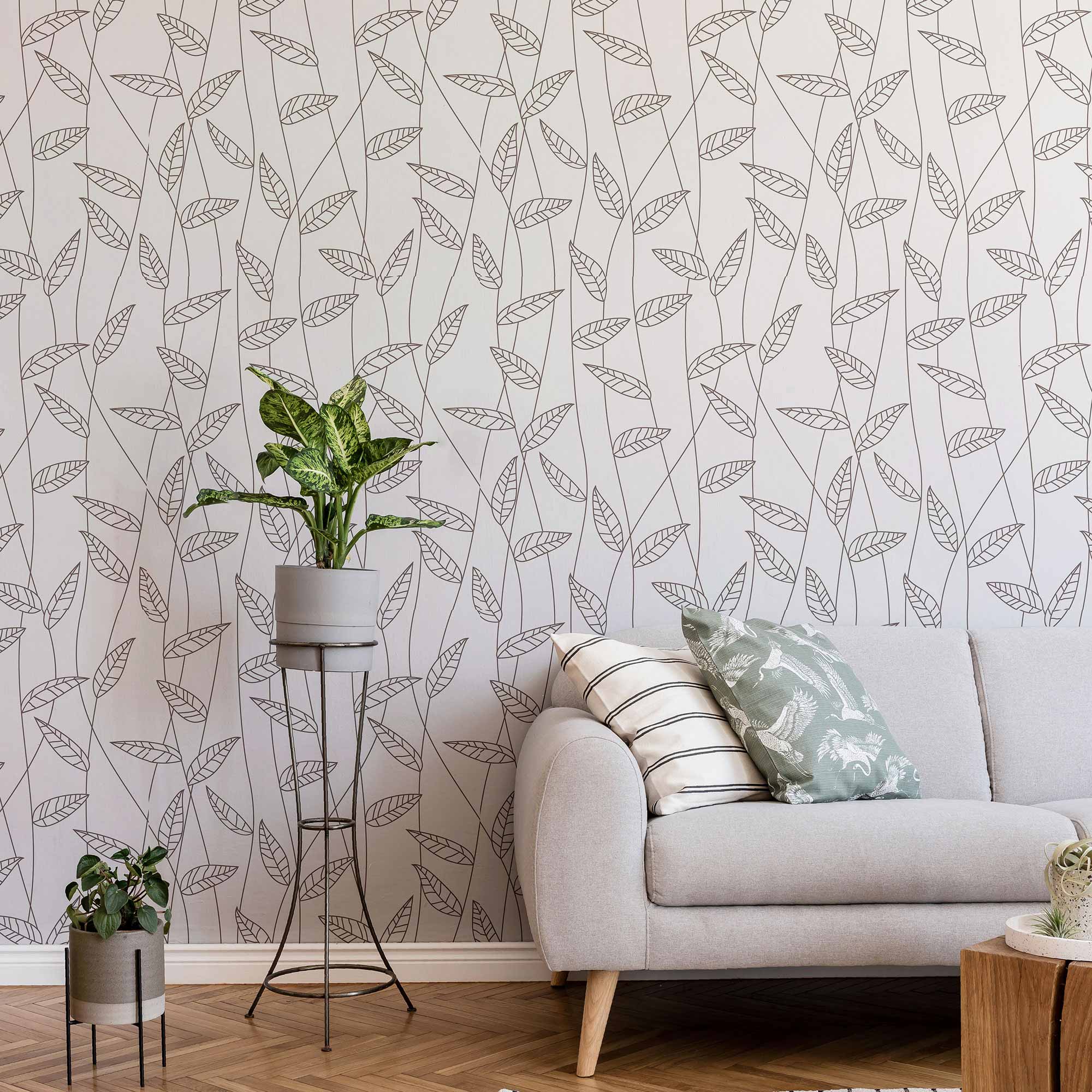 Black and White Leaves Peel and Stick Removable Wallpaper - Self-Adhesive Decorative Wall Covering for Bedroom, Living Room, Nursery & Office Decor