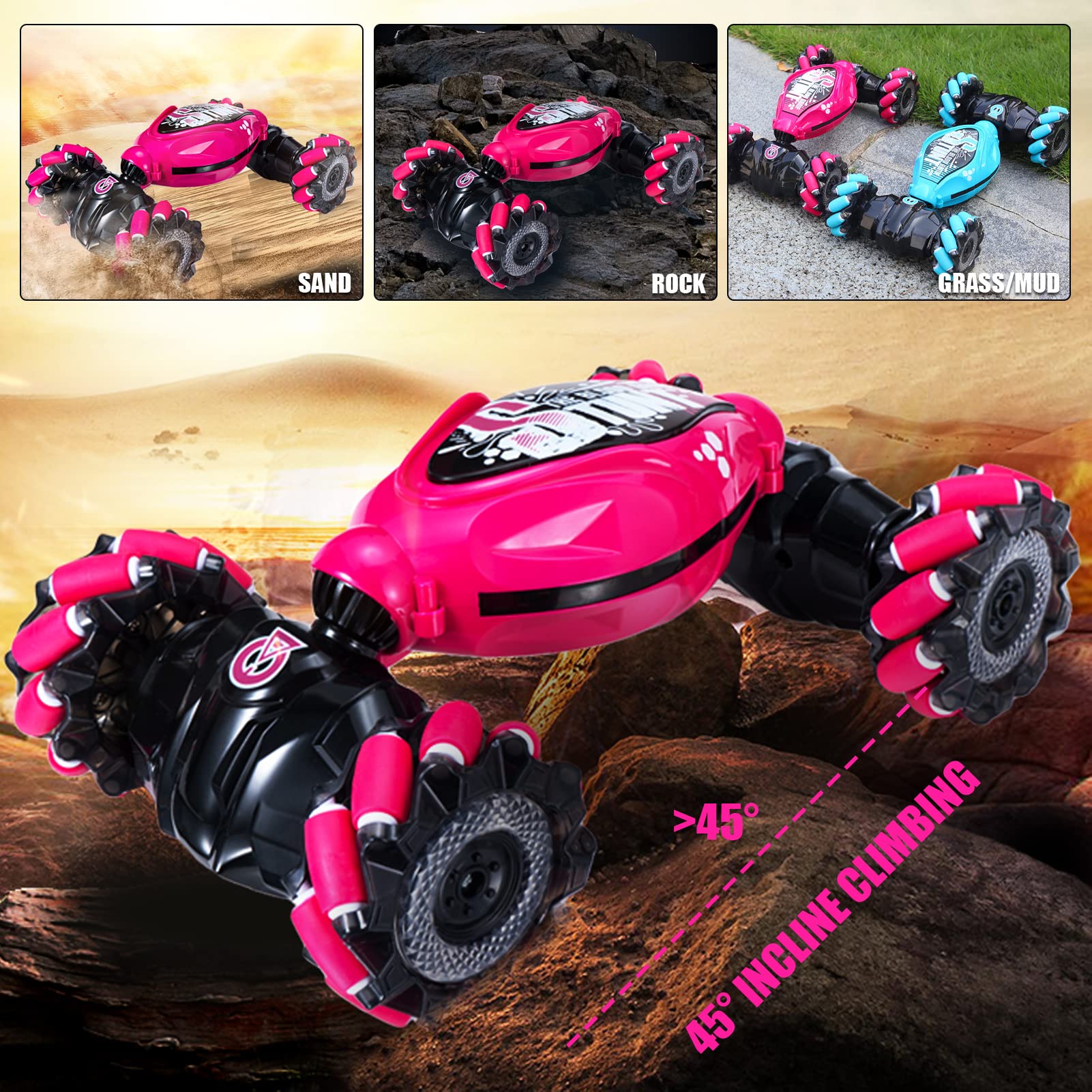 1:14 Scale Gesture Sensing RC Car - Remote Control Stunt Car for Boys & Adults, All-Terrain Monster Truck with 360° Flips, LED Lights & Music - Perfect for Indoor/Outdoor Play, Birthday Gifts & Backyard Racing