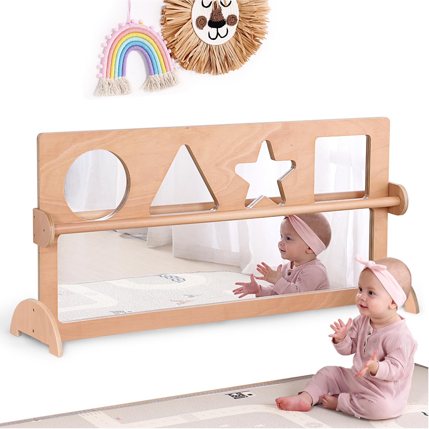 Baby Shatter-Resistant Safety Mirror with Pull Up Bar - Montessori Learning Toy for Infants & Toddlers - Daycare, Preschool & Nursery Essential - Encourages Early Development & Exploration