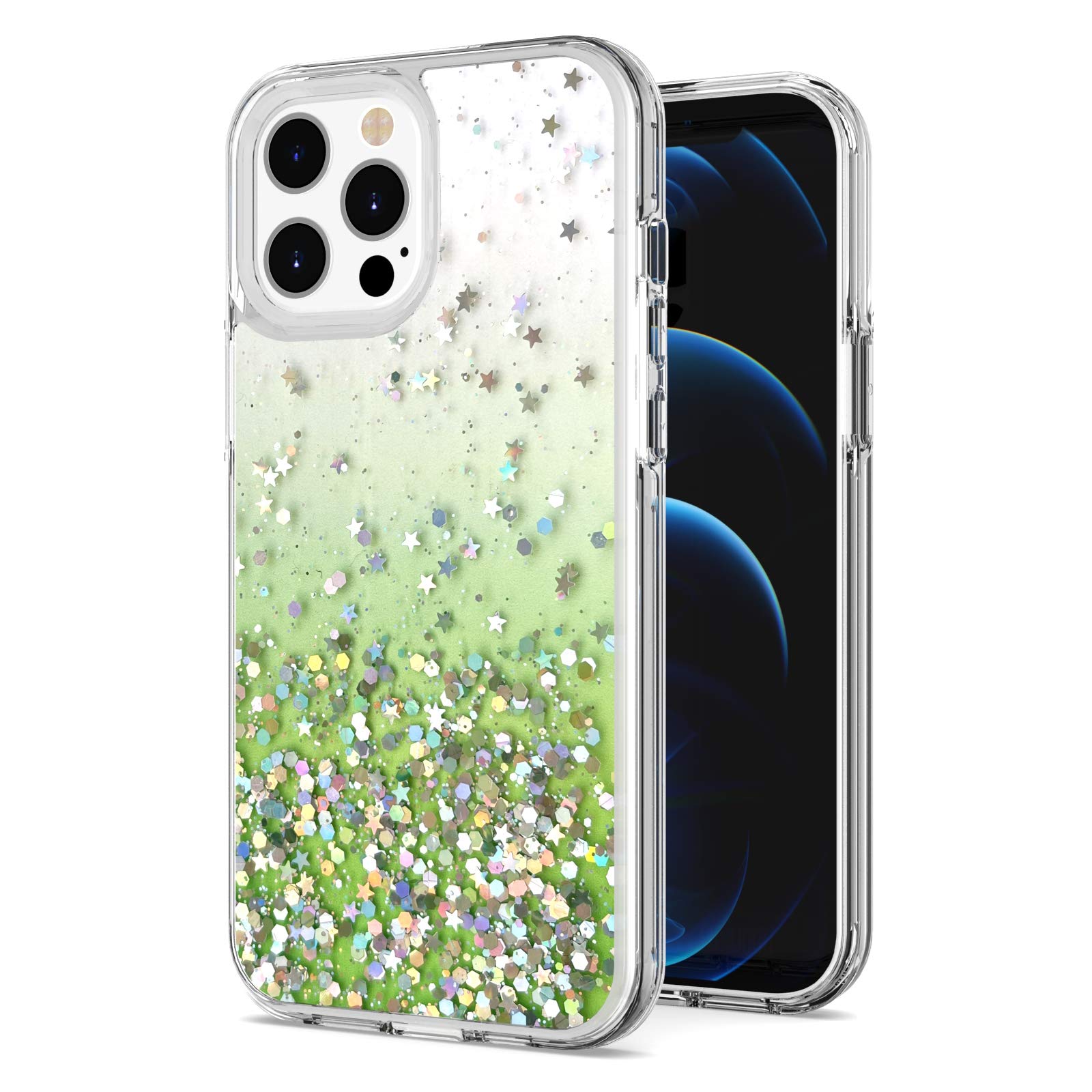Moto G Stylus 2021 Case - Shimmer Epoxy Transparent Glitter Hybrid Cover (Green) - Perfect for Daily Protection & Style