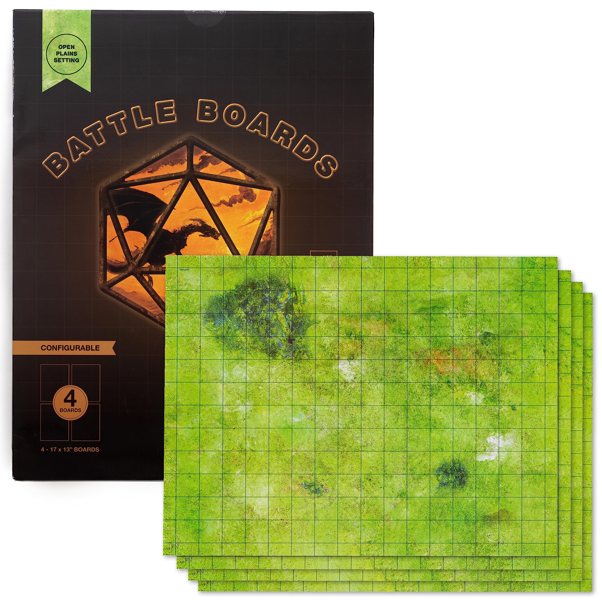 GSM Brands Dry Erase Battle Mat with Grid for Dungeons & Dragons RPG - 4 Pack Non-Skid Tabletop Game Board (17x13 Inches Each, Combines to 34x26) - Perfect for D&D Campaigns, Wargaming, and Classroom Math Activities