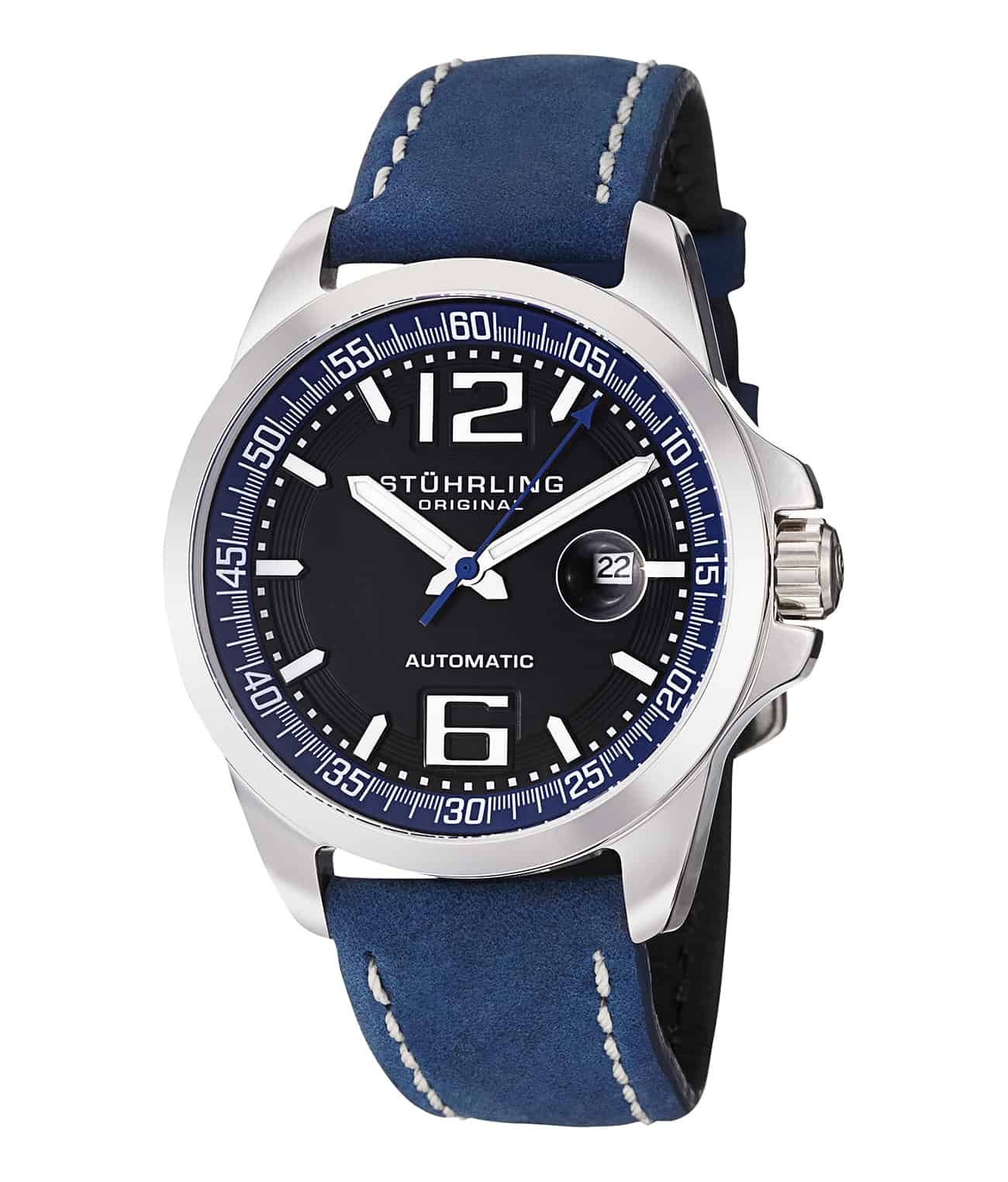 Black Dial / Silver Case / Blue Leather Strap Tang Buckle
