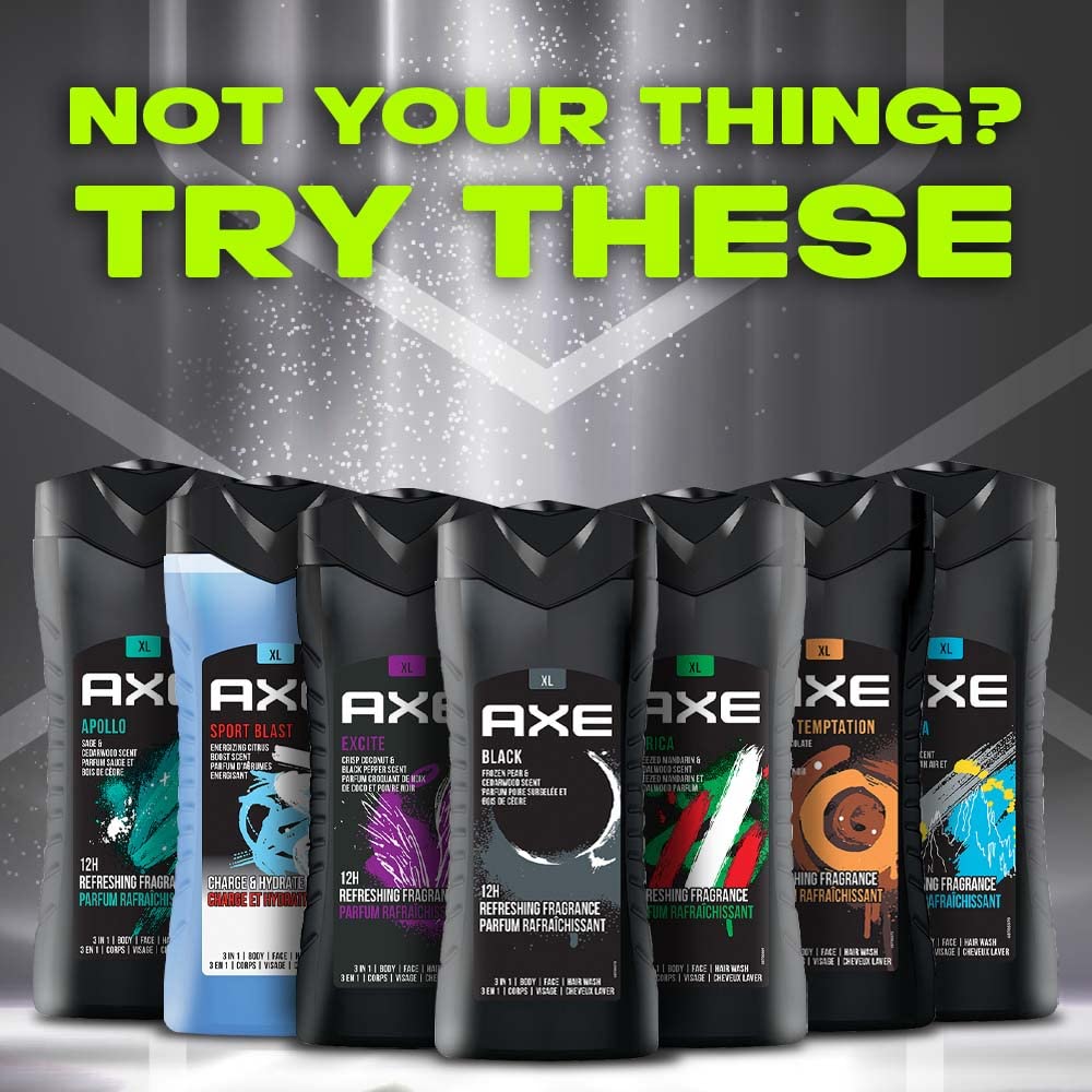 AXE Black 3-in-1 Body Wash, Face Wash & Shampoo for Men - Long Lasting Refreshing Frozen Pear Scent, Dermatologist Tested, 400ml - Perfect for Gym, Travel & Daily Shower Routine