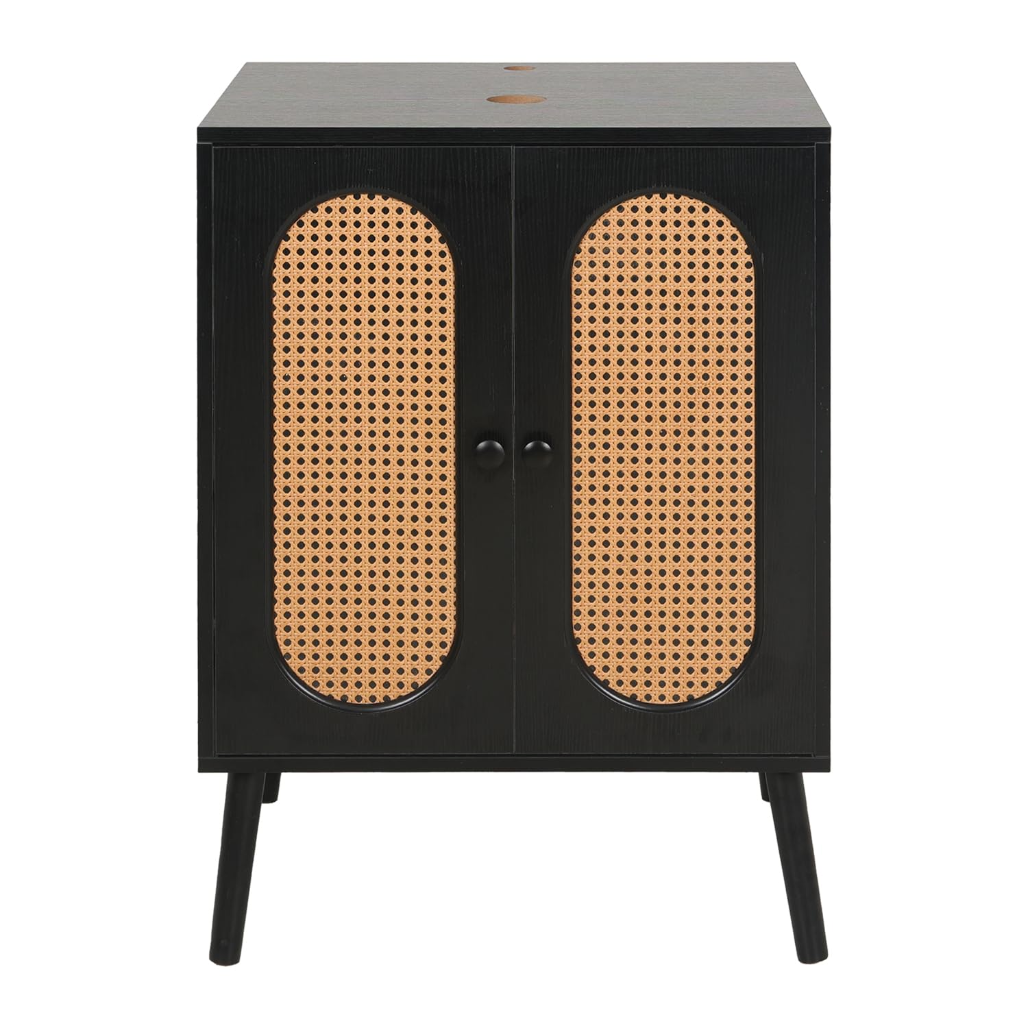 Modern 24 Inch Bathroom Vanity with Wicker Doors - Black Wood Pedestal Cabinet for Bathroom Storage (No Sink Included) | Perfect for Small Bathrooms, Powder Rooms & Apartment Living