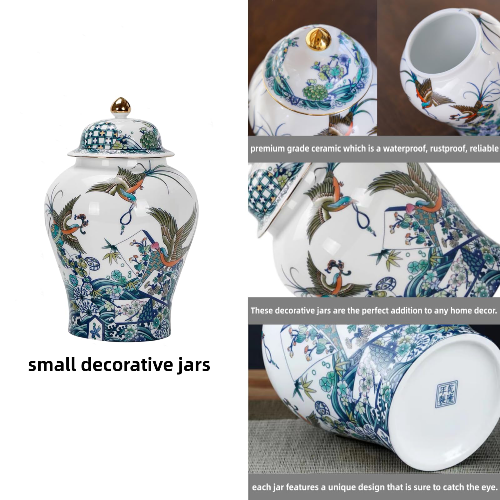 8 Inch Blue and White Phoenix Ginger Jar with Lid - Handcrafted Ceramic Decorative Vase, Chinoiserie Home Decor for Living Room, Kitchen, Shelf Display & Tea Storage | Perfect for Asian-Inspired Interior Design & Gift Giving