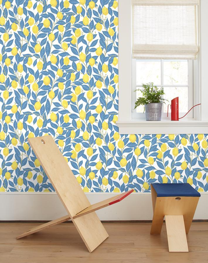 Nathan Turner Blue Lemons Wallpaper - Peel & Stick Removable Wallpaper for Kitchen, Bathroom, and Nursery Decor