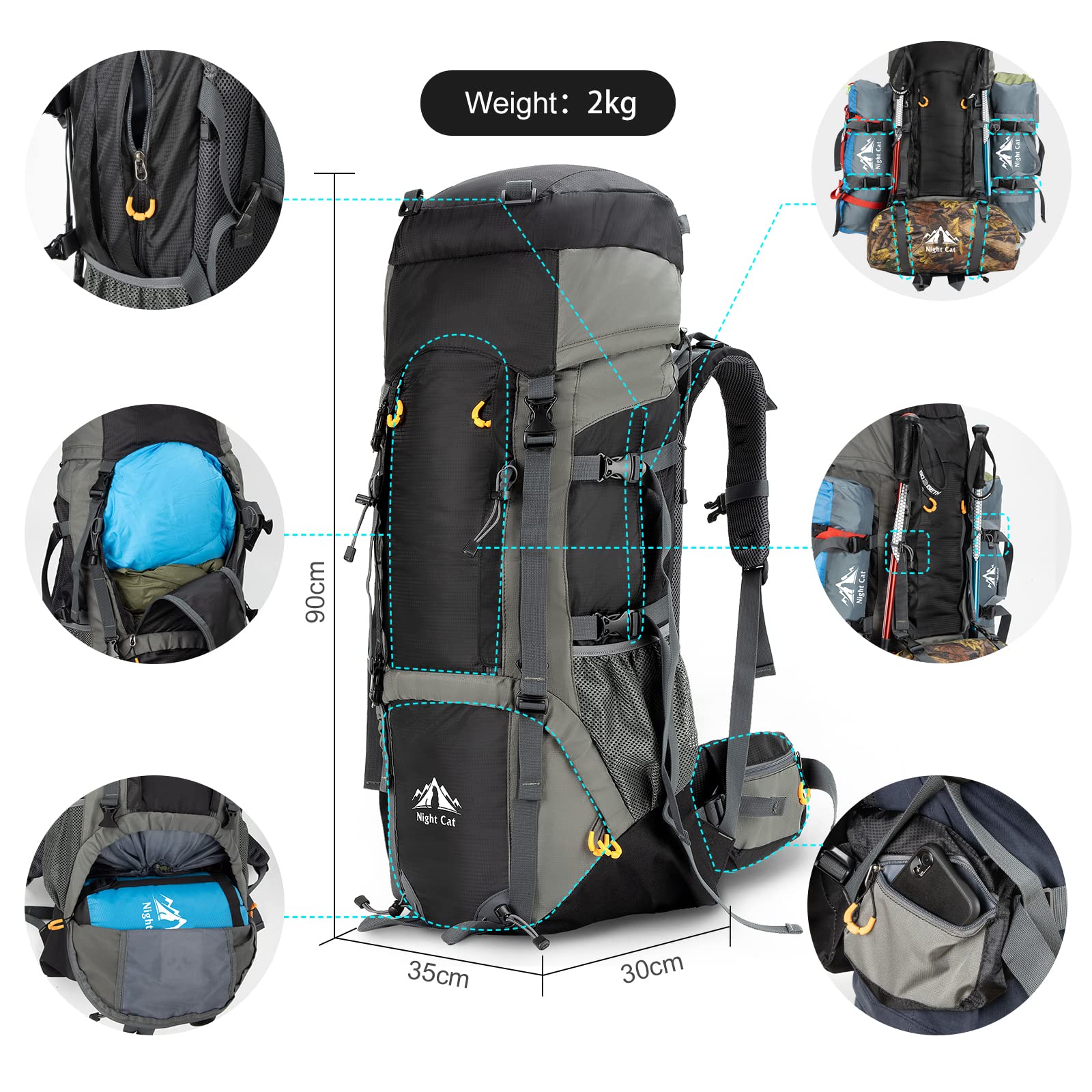 90L Waterproof Lightweight Hiking Backpack for Men & Women - Internal Frame Camping Backpack with Breathable Design for Outdoor Adventures, Mountaineering & Travel