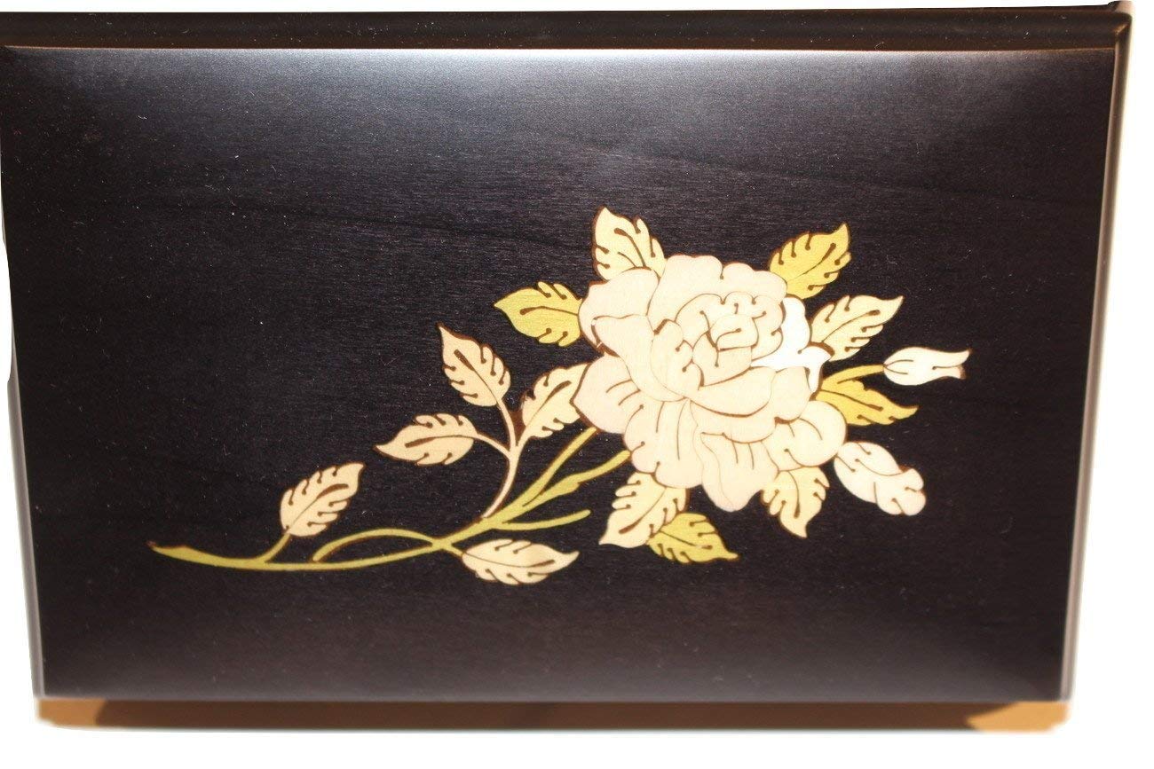 Elegant Matte Black Floral Italian Inlaid Music Jewelry Box - Customizable Tune Options - Perfect for Gift Giving, Home Decor & Jewelry Storage