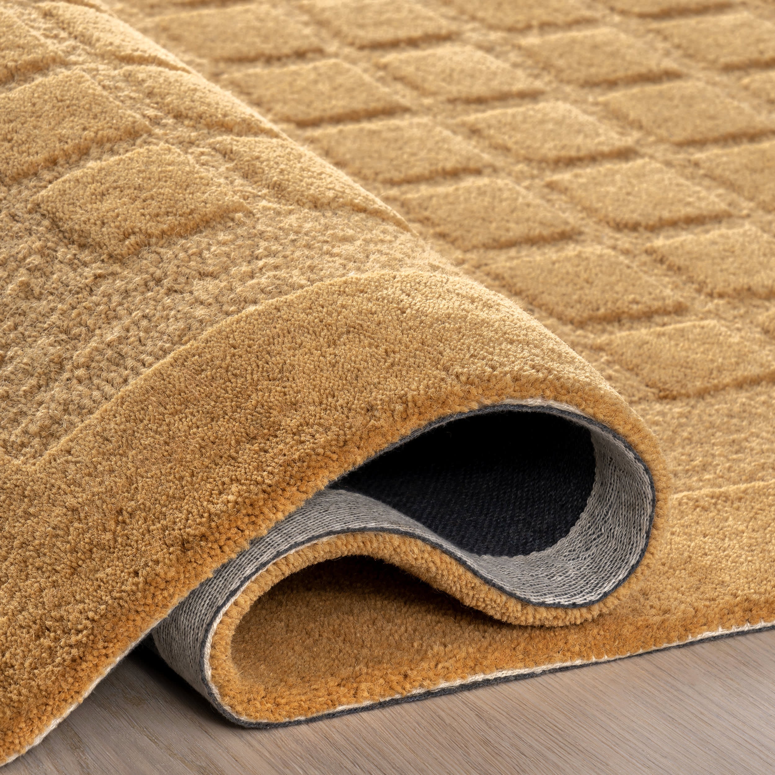 Premium Fritz Checked Wool Rug - Golden Yellow Handmade Area Rug for Living Room, Bedroom & Home Decor | Soft & Durable | Perfect for Cozy Spaces & Modern Interiors