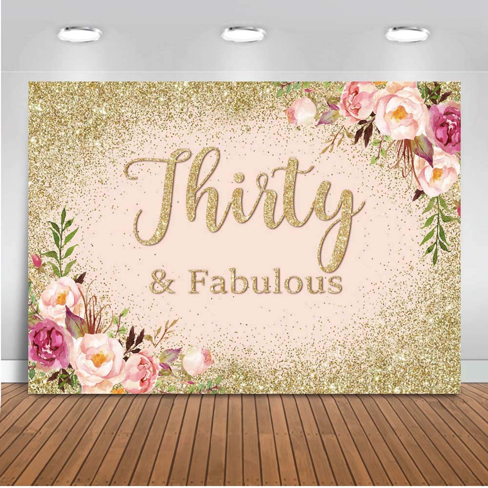 Rose Gold Floral 30th Birthday Party Backdrop - Mocsicka 10x8ft Photography Studio Background for Happy Thirtieth Birthday Decorations | Perfect for Birthday Photos, Milestone Celebrations & Social Media Content