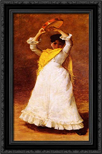 William Merritt Chase - The Tambourine Girl 16x24 Black Ornate Wood Framed Canvas Art Print | Vintage Home Decor, Living Room Wall Art, Office Decoration