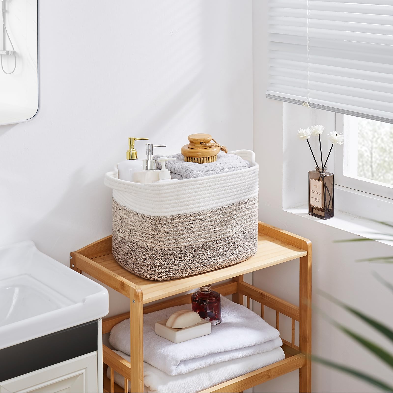 OIAHOMY 3-Pack Woven Cotton Rope Storage Baskets - Gradient Yellow, Multi-Purpose Organizer for Toys, Towels, Bathroom & Home Decor | Perfect for Nursery, Laundry Room & Closet Organization