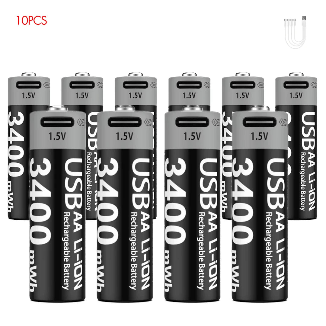MATOV 1.5V AA 3400mWh USB-C Rechargeable Lithium Batteries - 4 Pack, Long Lasting Power for Hunting Cameras, Smart Door Locks, Remote Controls, Wireless Mice & Microphones - Perfect for Outdoor Gear & Smart Home Devices