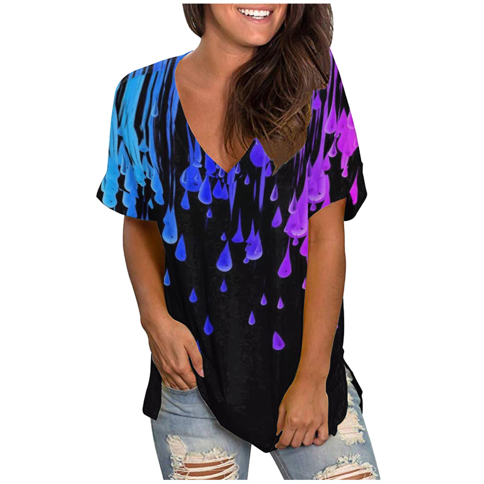 Women's V-Neck Short Sleeve T-Shirts - Summer Casual Loose Fit Basic Tees | Perfect for Everyday Wear, Beach Outings & Weekend Relaxation