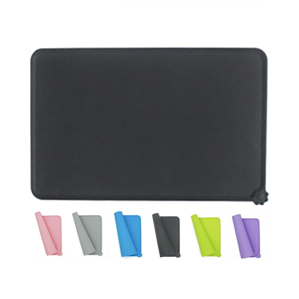 **Non-Slip Silicone Pet Feeding Mat for Dogs & Cats - Waterproof, Easy Clean Bowl Mat with Raised Edges to Prevent Spills - Perfect for Mess-Free Feeding on Floors, Kitchen, or Outdoor Use (Black)**