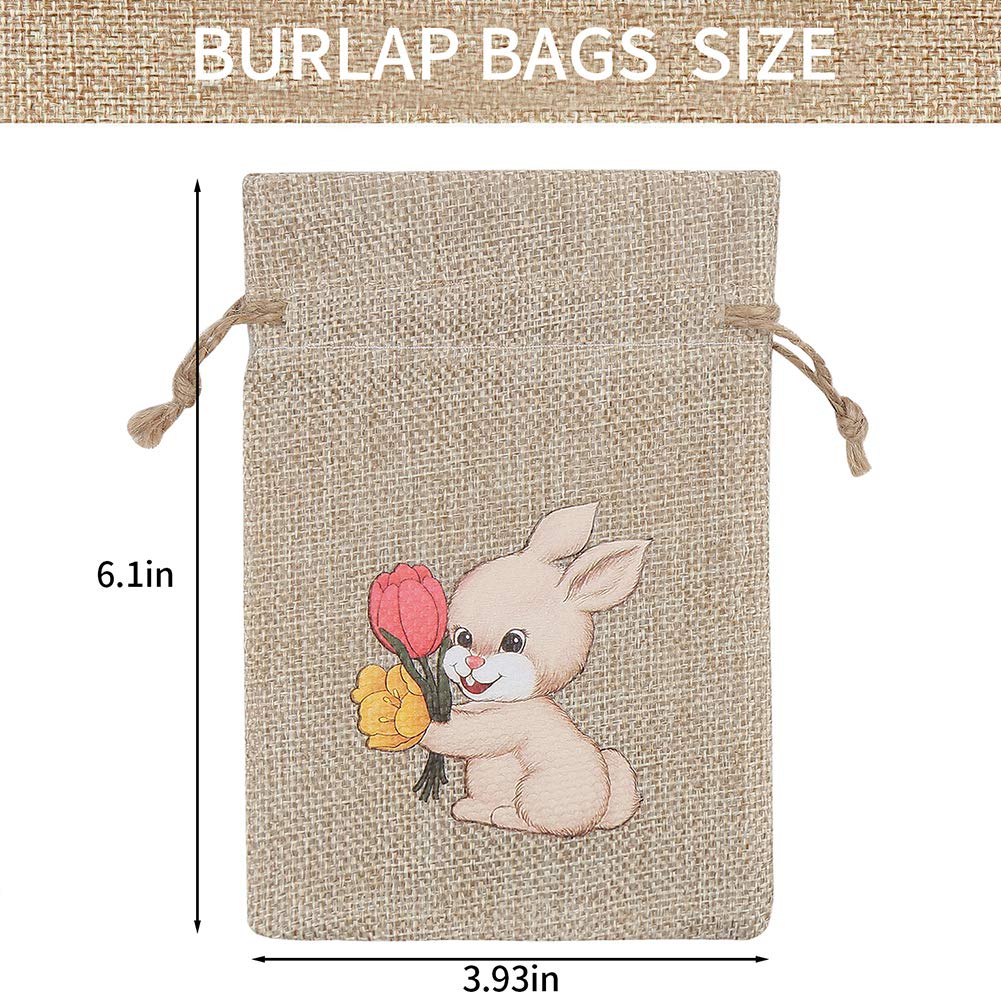 CCINEE 36PCS Easter Burlap Drawstring Bags - Bunny Jute Gift Bags for Kids Party Favors, Easter Egg Hunt Supplies & Spring Celebration Decorations