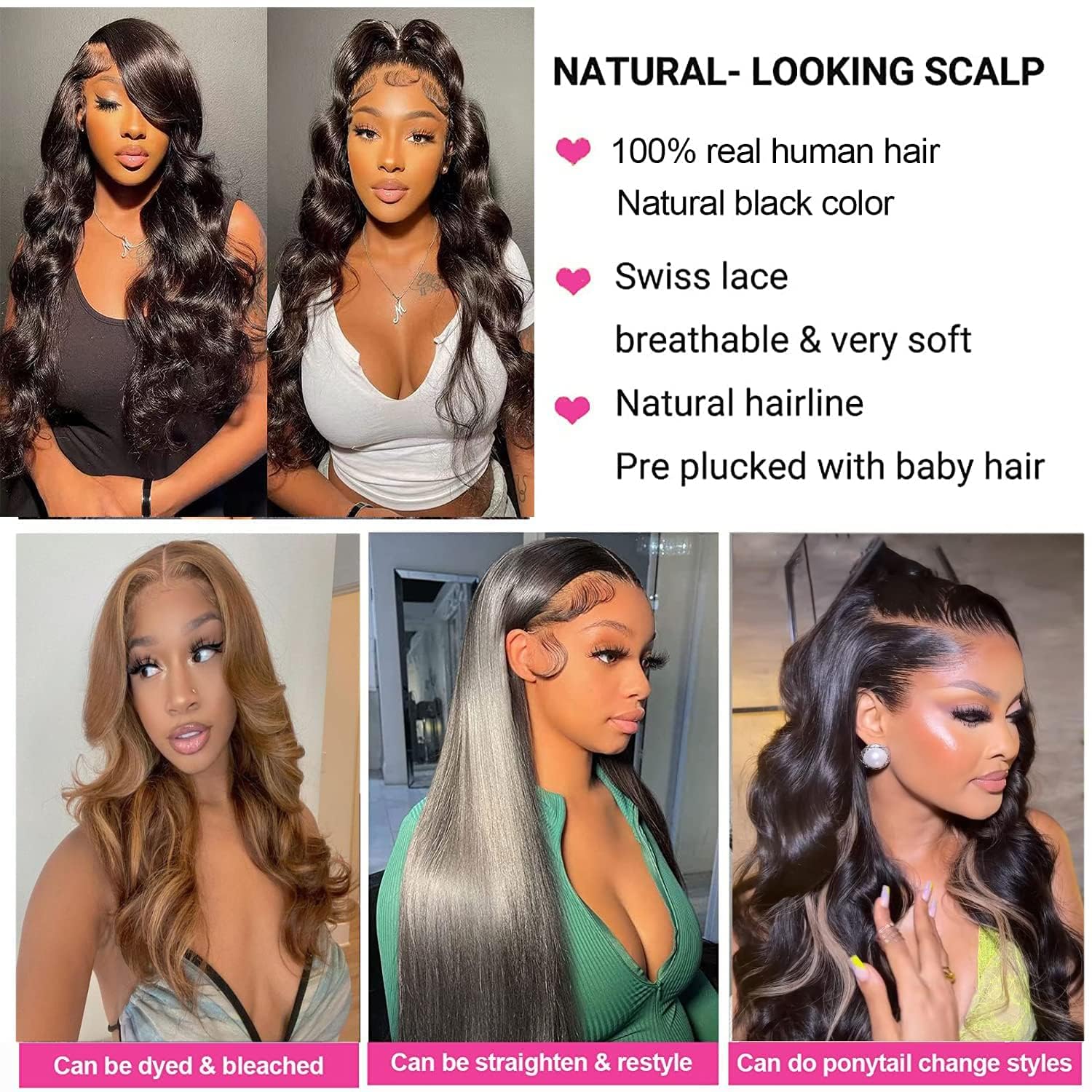 Ainmeys 20inch 13x6 Body Wave Lace Front Wigs Human Hair 250% Density Pre Plucked HD Transparent Lace Frontal Wigs for Black Women - 10A Glueless Wigs with Baby Hair | Perfect for Daily Wear, Cosplay, and Special Occasions