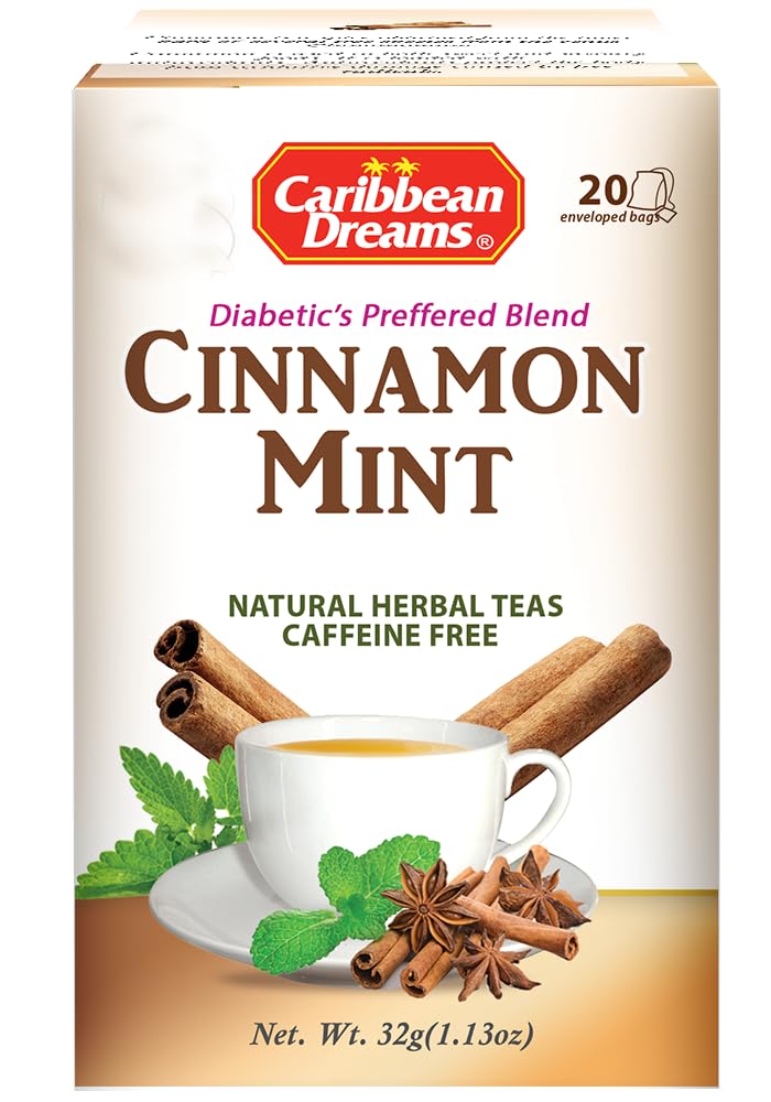 Premium Caribbean Dreams Cinnamon Mint Herbal Tea - 20 Individually Wrapped Tea Bags | Relaxing & Refreshing Blend for Stress Relief & Digestive Support | Perfect for Morning Boost or Evening Relaxation