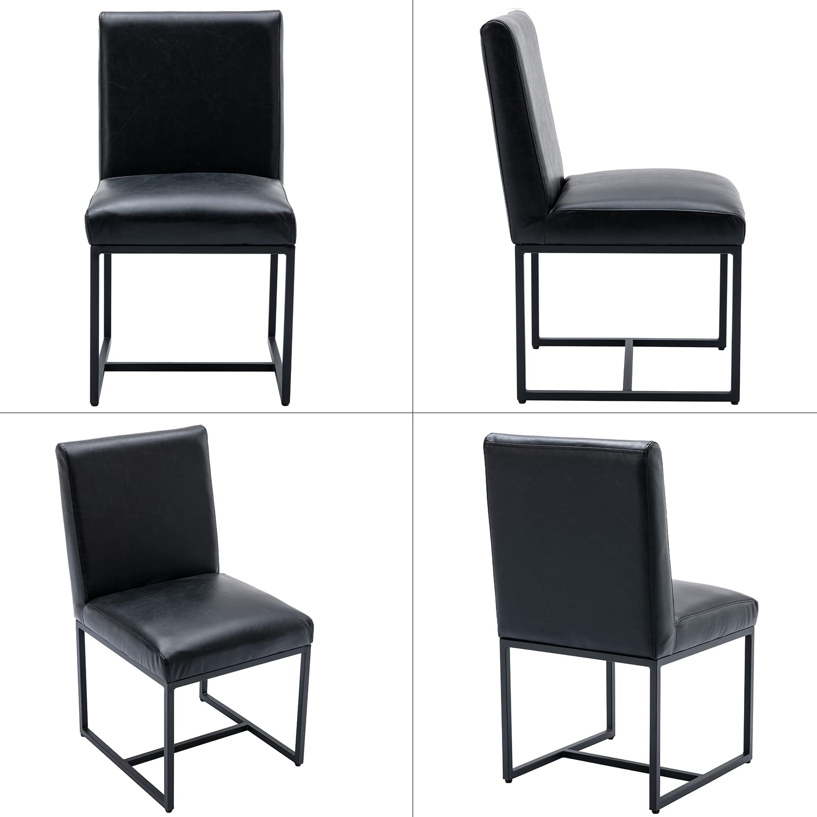 Modern Kitchen Chairs Set of 2 - PU Leather Upholstered Dining Chairs with Black Metal Frame - Comfortable Side Chairs for Kitchen, Dining Room & Breakfast Nook - Perfect for Small Spaces & Modern Home Decor