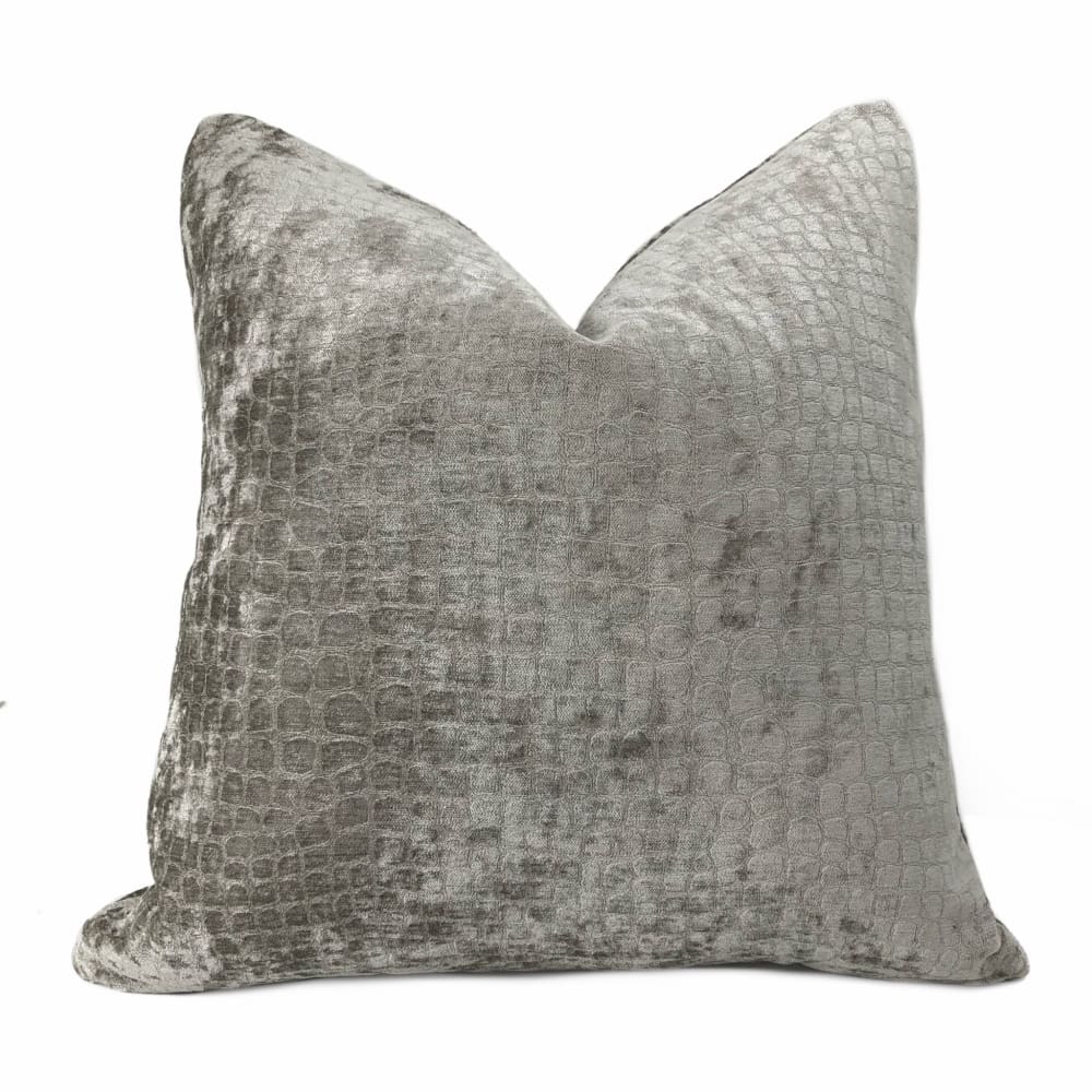 Luxury Medium Gray Crocodile Alligator Pattern Velvety Chenille Pillow Cover - Soft Decorative Throw Pillow Case for Sofa, Bed, Couch - Home Decor & Living Room Accessories