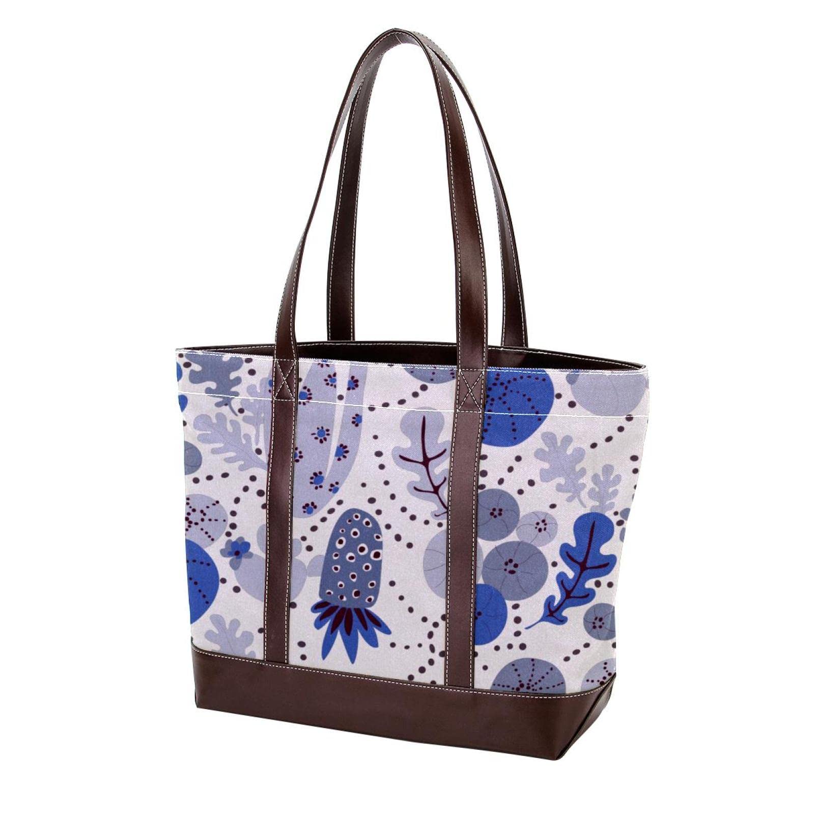 Stylish Women's Tote Bag - Beach Bag, Laptop Bag & Shoulder Purse with Zipper | Cactus Blue Abstract Art Design | Perfect for Work, Travel & Shopping