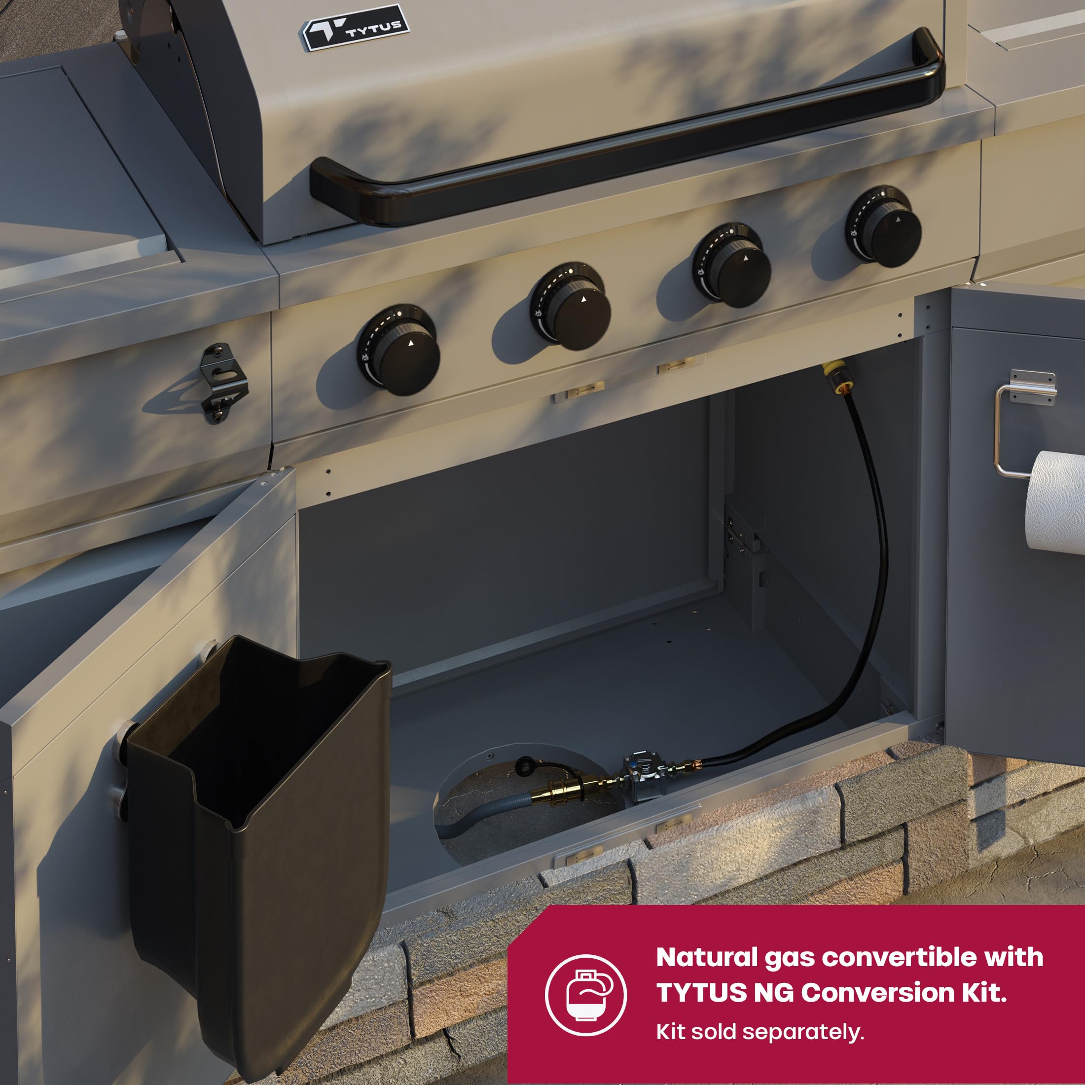 Tytus Fresno 60,000 BTU 5-Burner Propane or Natural Gas Outdoor Island Grill with Storage Cabinets - 864 sq. in. Cooking Area, 48,000 BTU Main Burner & 12,000 BTU Side Burner, Includes Ice Bucket - Perfect for Backyard BBQs, Pool Parties, and Outdoor Entertaining