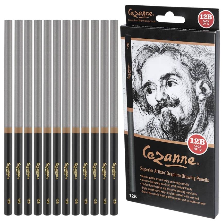 Premium Cezanne 12B Graphite Pencil Set - 12 Ultra Soft Artist Drawing Pencils for Sketching, Shading & Blending - Ideal for Charcoal Art, Graphite Drawings & Professional Sketching - Perfect for Artists, Students & Art Enthusiasts