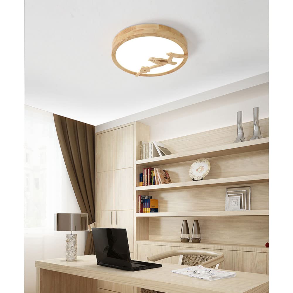 Minimalist LED Flush Mount Ceiling Light - 30W 2700LM Round Wood & Acrylic Dimmable Fixture with Remote Control (40cm Diameter x 8cm) for Bedroom, Kitchen, Loft - Modern Lighting for Home, Office & Commercial Spaces