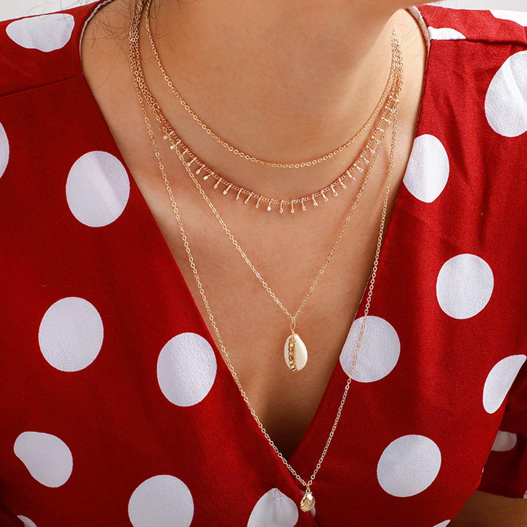 Boho Layered Shell Pendant Necklace with Pearls and Sequins - Beach Jewelry for Women & Girls - Perfect for Summer Vacations, Beach Parties, and Boho Fashion Accessories