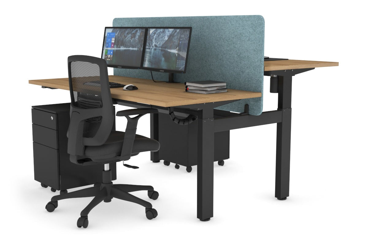 Adjustable 2-Person H Bench Workstation - Black Frame [1400L x 700W] for Office, Home, or Co-Working Spaces - Ergonomic Height Adjustment for Comfortable Seating