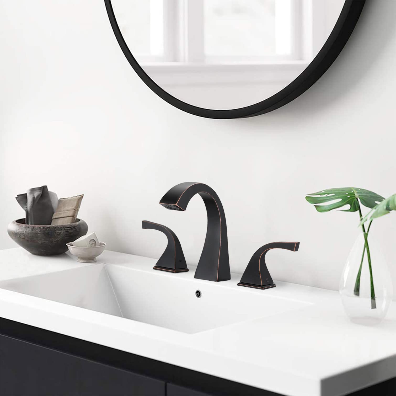 Oil Rubbed Bronze Widespread Bathroom Faucet - 2 Handle 8 Inch Brass Bathroom Sink Faucet for 3 Hole Lavatory with Pop Up Drain & Supply Lines - Perfect for Modern Bathroom Vanities & Powder Rooms