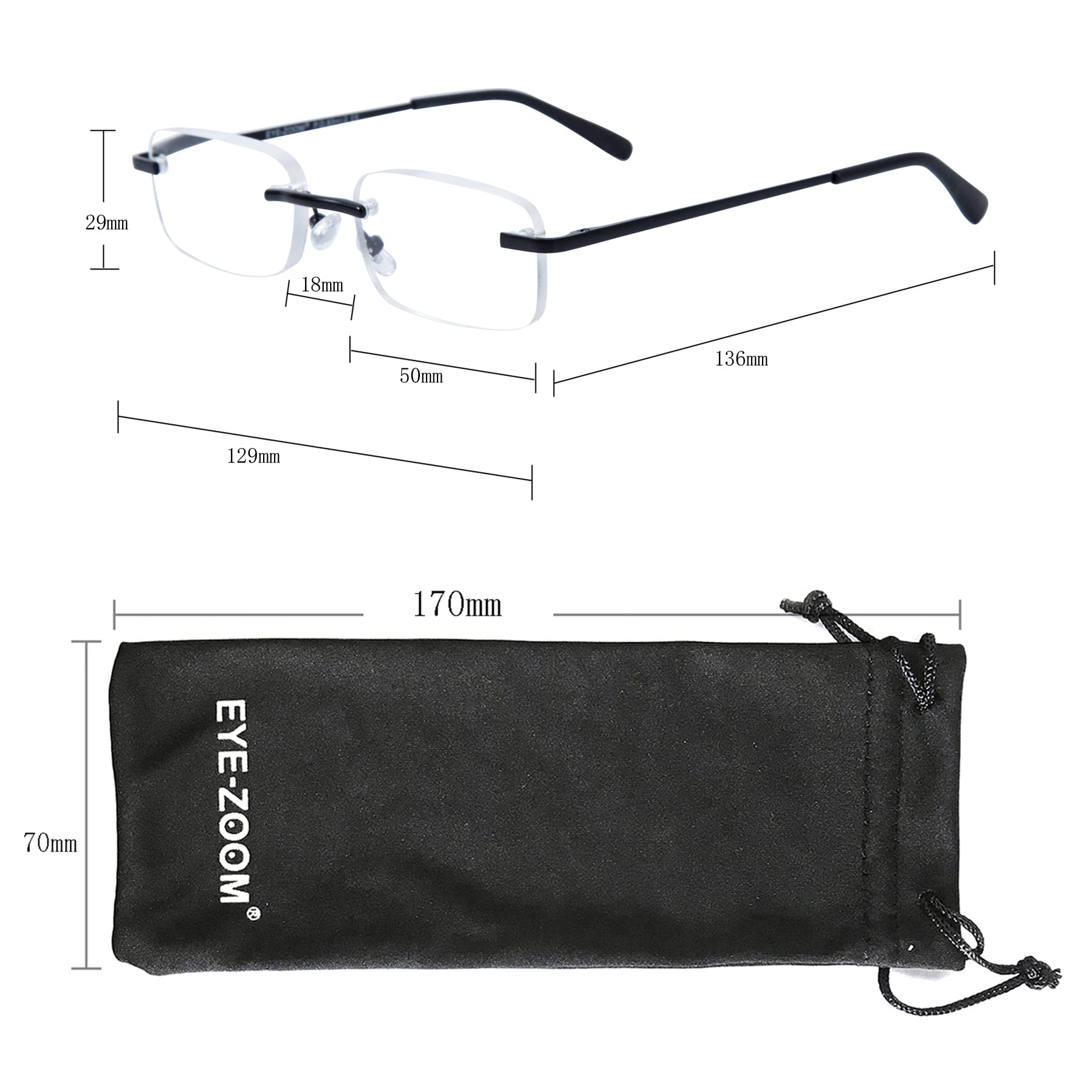 3 Pack Classic Rectangular Metal Frame Rimless Reading Glasses for Men & Women - Lightweight & Durable for Reading, Office, Travel & Daily Use