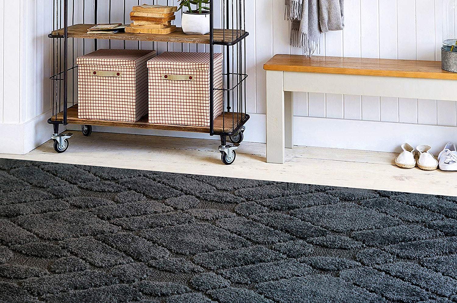 Custom Size Hallway Runner Rug - Non-Slip Trellis Pattern in Grey - 31