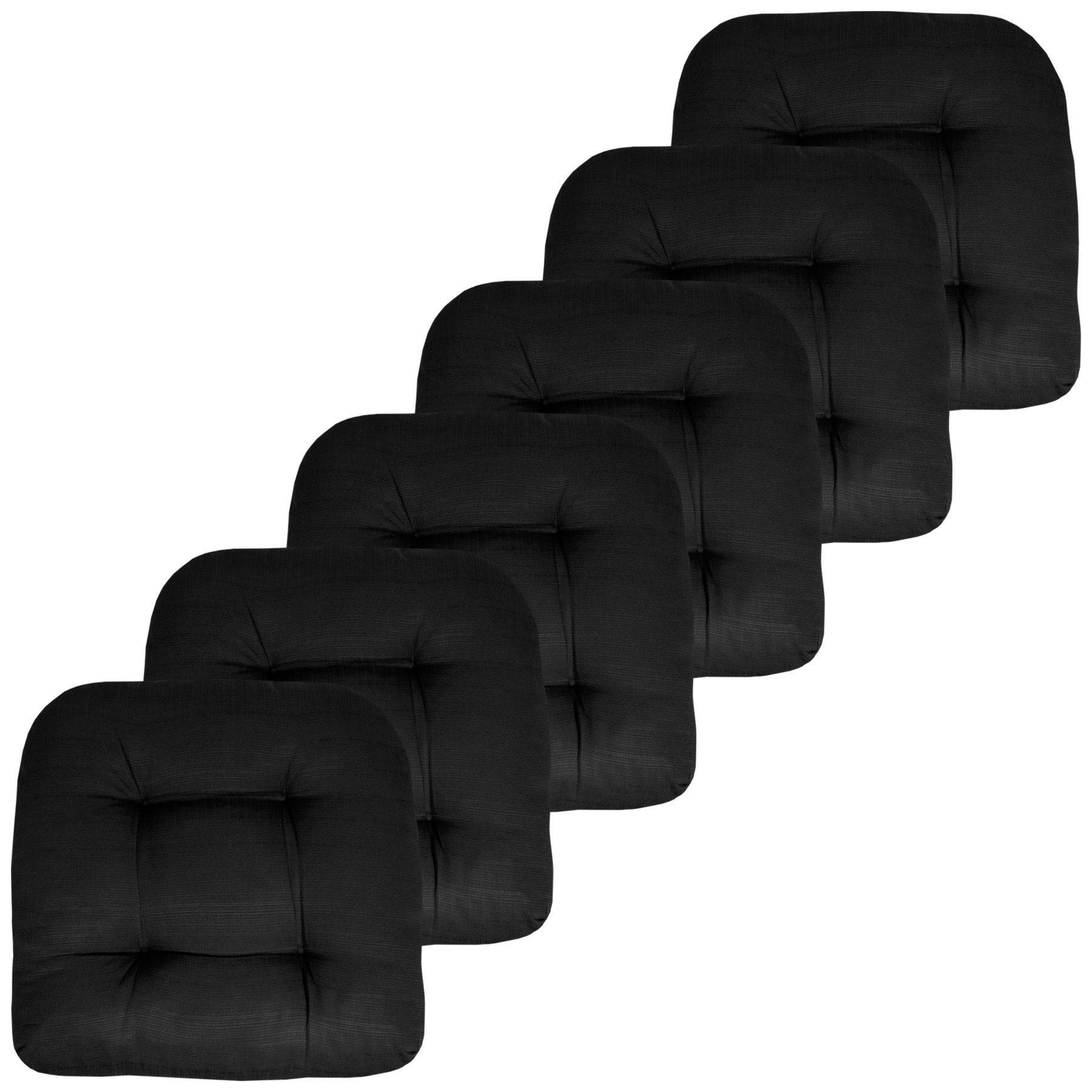 Premium Outdoor Chair Cushions 19x19 Inch - 6 Pack Thick Tufted Patio Seat Covers with Fiber Fill, Water Resistant & Comfortable - Perfect for Garden, Deck, Poolside, and Backyard Furniture (Black)