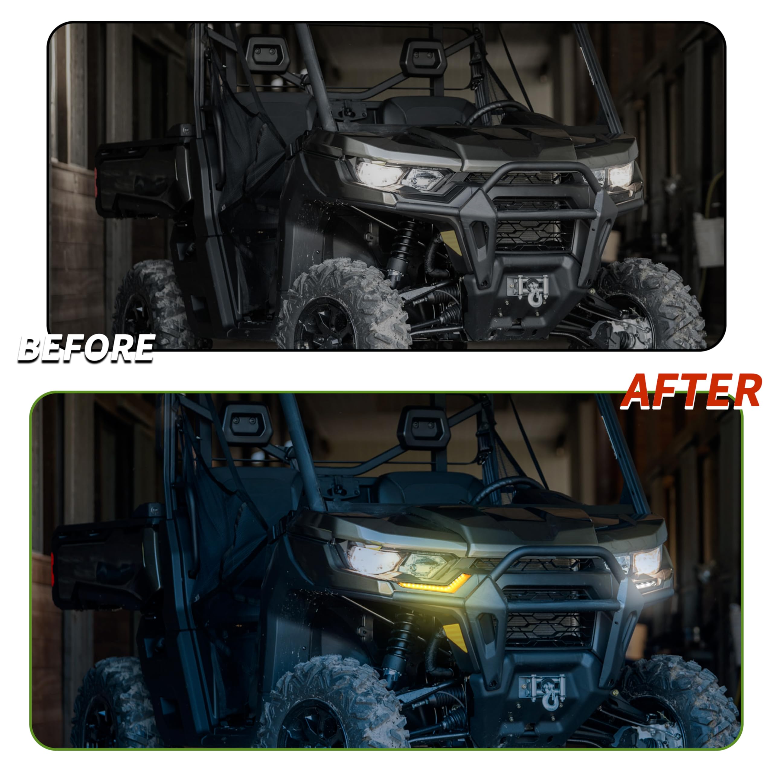 Upgraded LED Turn Signal Daytime Running Lights for Can Am Defender & Defender Max 2020+ / Commander 2021+ - Yellow Flashing DRL Fang Lights (2PCS) - Off-Road Adventure & Night Driving Safety Accessories