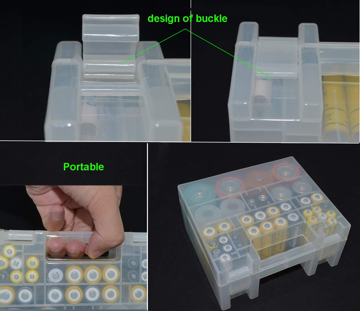 YXQ Clear Plastic Battery Organizer Storage Case - Holds 35 Batteries (14 AAA, 12 AA, 9V, 4 C, 4 D) - Portable Battery Holder Box for Home, Office, Travel & Emergency Kits
