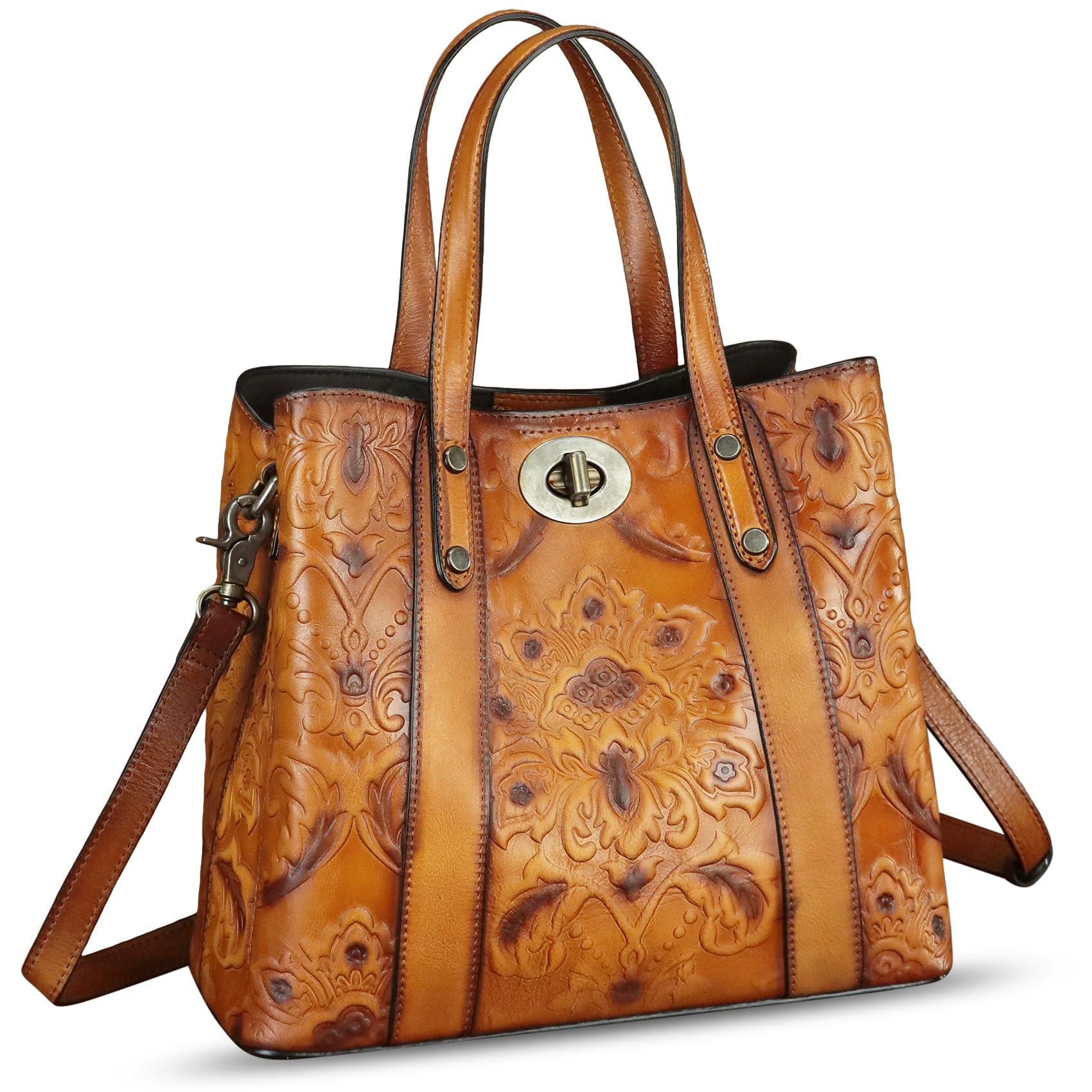 Genuine Leather Satchel for Women - Handmade Embossed Top Handle Shoulder Bag, Crossbody Tote Purse - Perfect for Work, Travel & Everyday Use