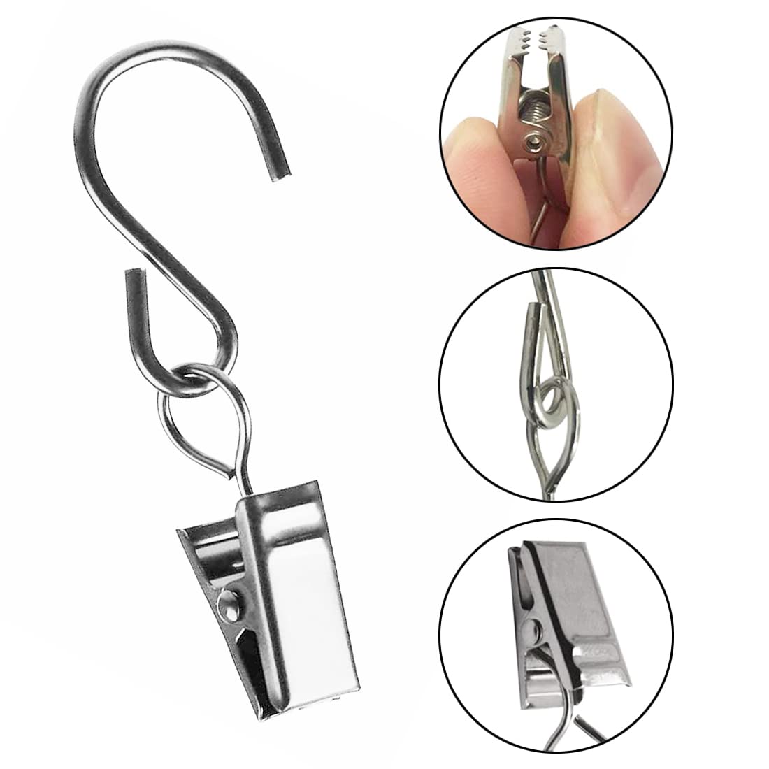 Stainless Steel S Hook Clips for Curtains, Photos & Crafts - 20 Pack Silver Hanging Clips for Home Decor | Perfect for Hanging Plants, Wall Art & DIY Projects