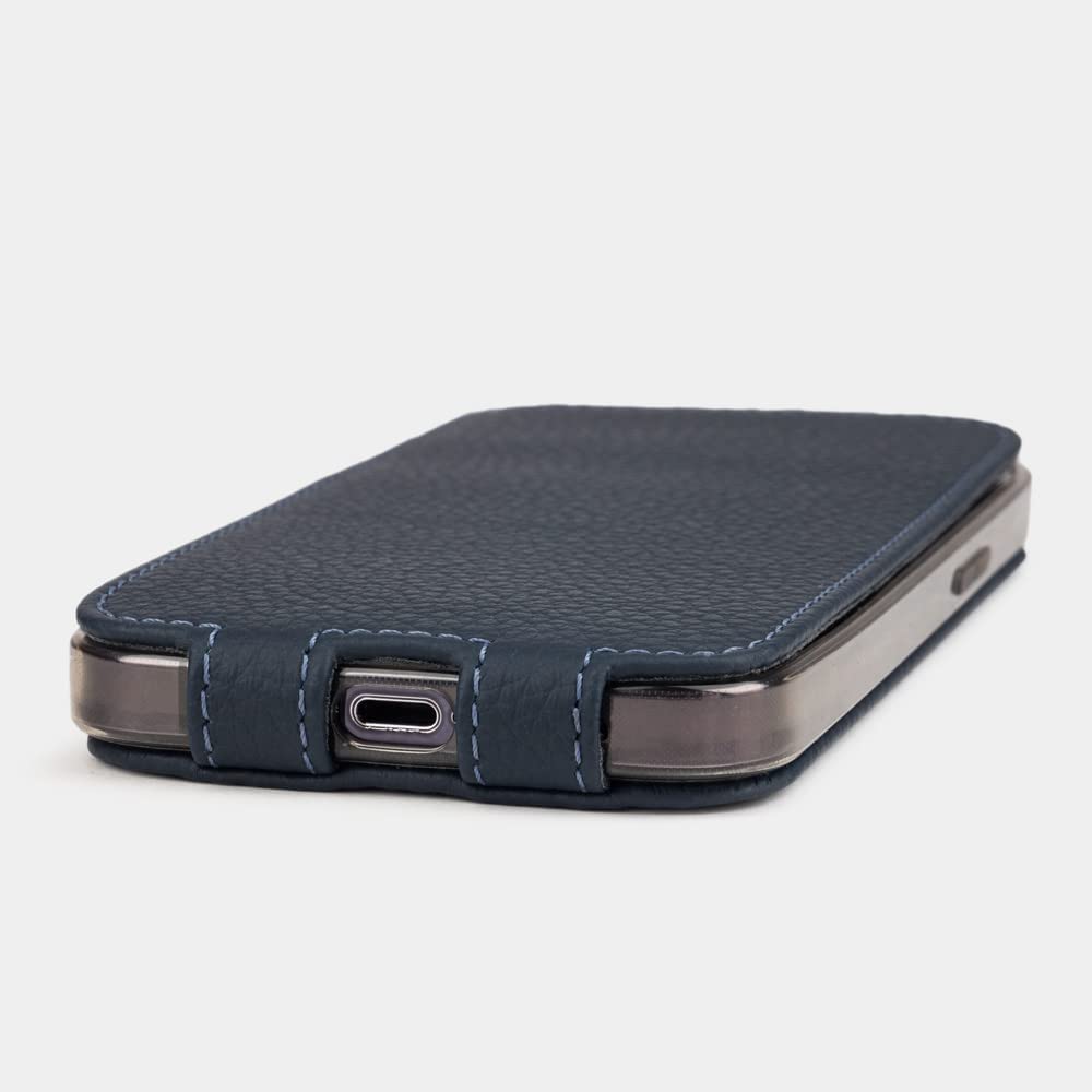 Premium Genuine Leather Wallet Case for iPhone 13 Pro Max - Slim RFID Blocking Protective Cover with Card Slots - Made in France (Blue) | Perfect for Travel, Business & Everyday Use